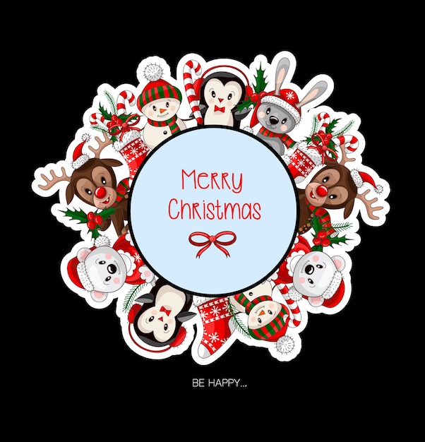 Vector postcard with cute baby animals on christmas wear vector