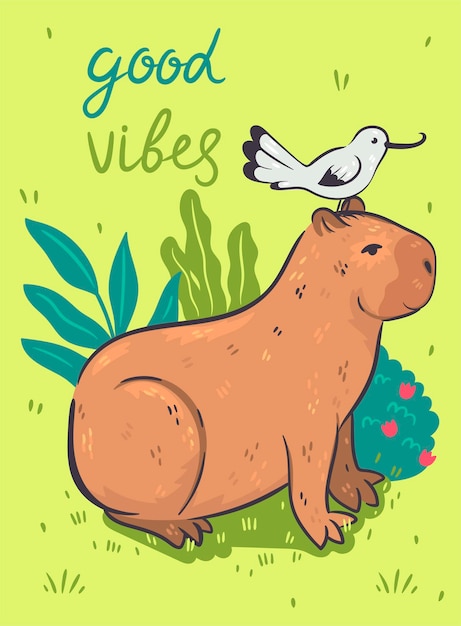 Vector postcard with a cute capybara and an inscription vector graphics