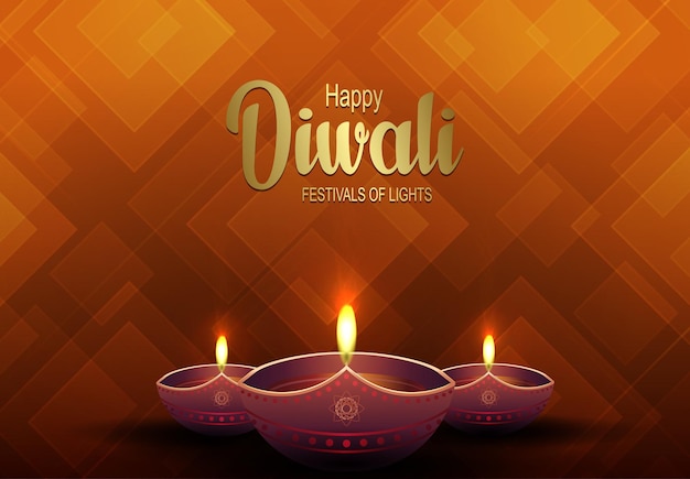 Postcard with oil lamp of diwali day indian hindu festival of lights of goddess deepavali