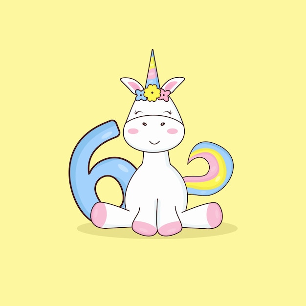 Vector postcard with a unicorn for 6 years