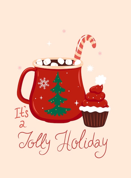 Vector postcard with winter holiday hot drink vector graphics