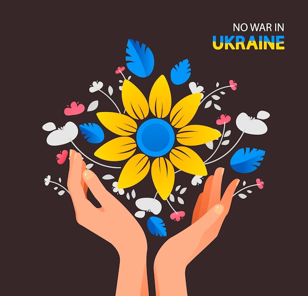 Postcards dedicated to ukraine flowers in the hands no to war