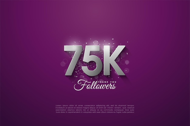 微妙な紫色の背景に 75,000 人のフォロワーのポスター。