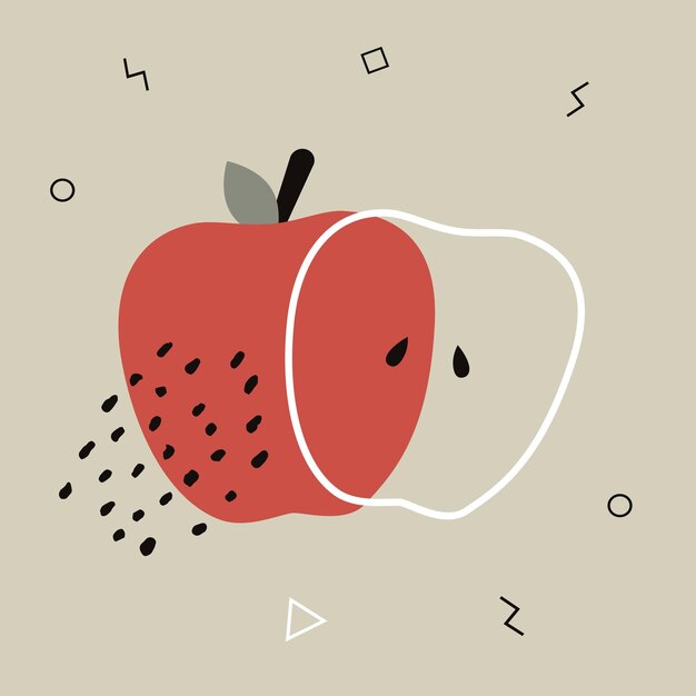 Poster in abstract style with apple fruit in modern style