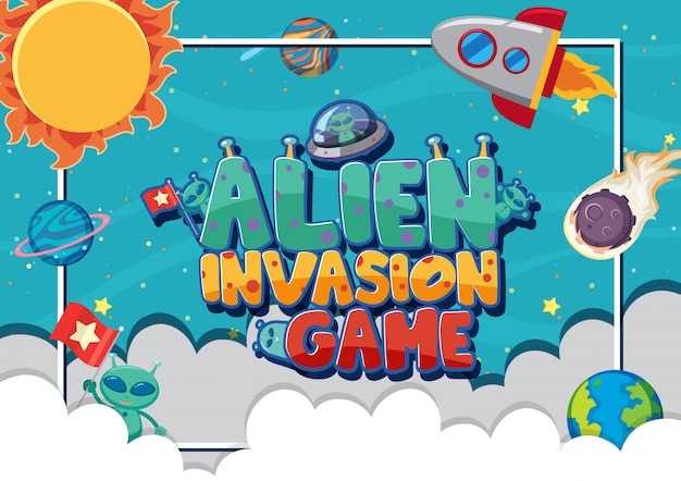 Vector poster for alien invasion game with aliens