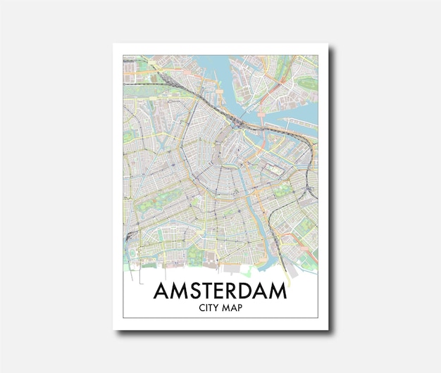 Vettore colore della mappa della città di amsterdam del manifesto