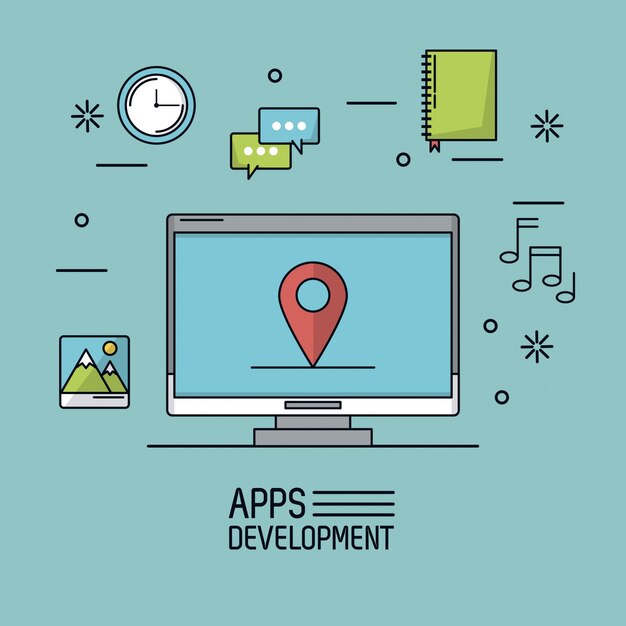  poster of apps development with desktop computer