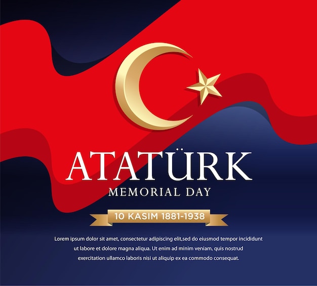 A poster for ataturk memorial day with a gold star and a ribbon