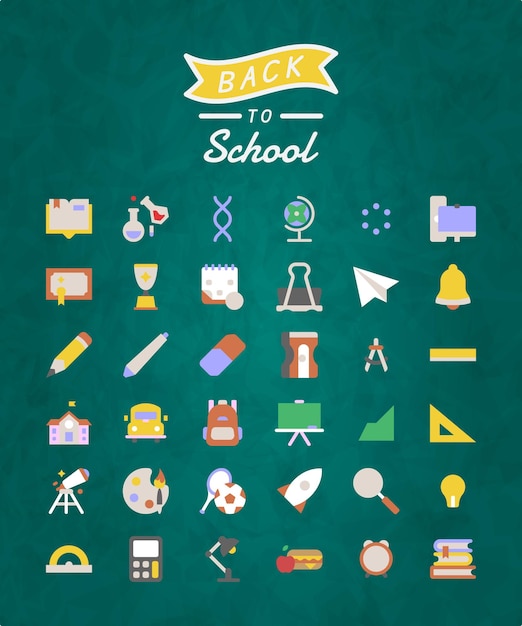 a poster for back to school with some flat minimal icons on it