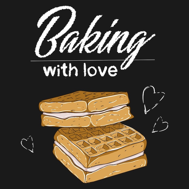 Vector poster baking with love waffles