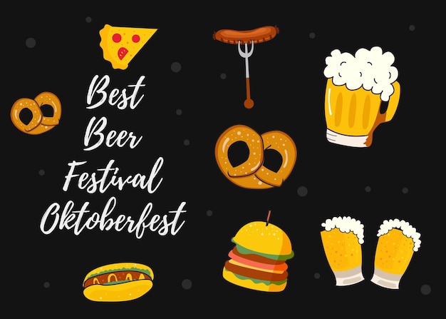 Poster or banner of the festival An inscription with the inscription Beer feast Beer burger pizza