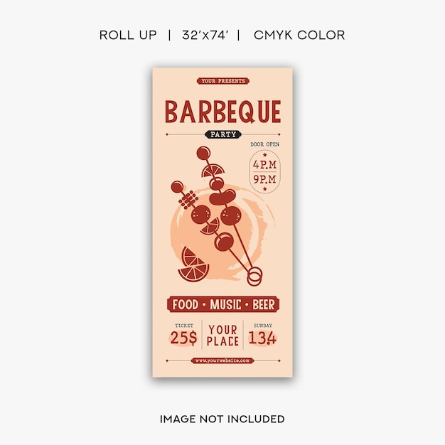 A poster for barbeque food and drink with a picture of a person on it.