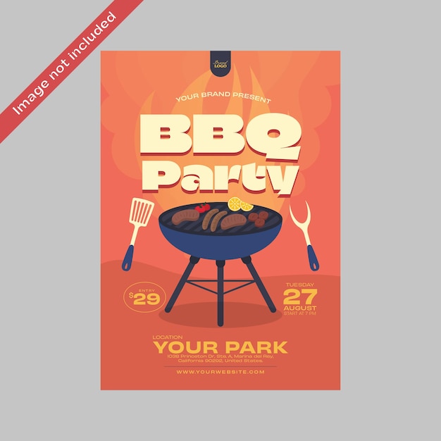a poster for a bbq party with a red background