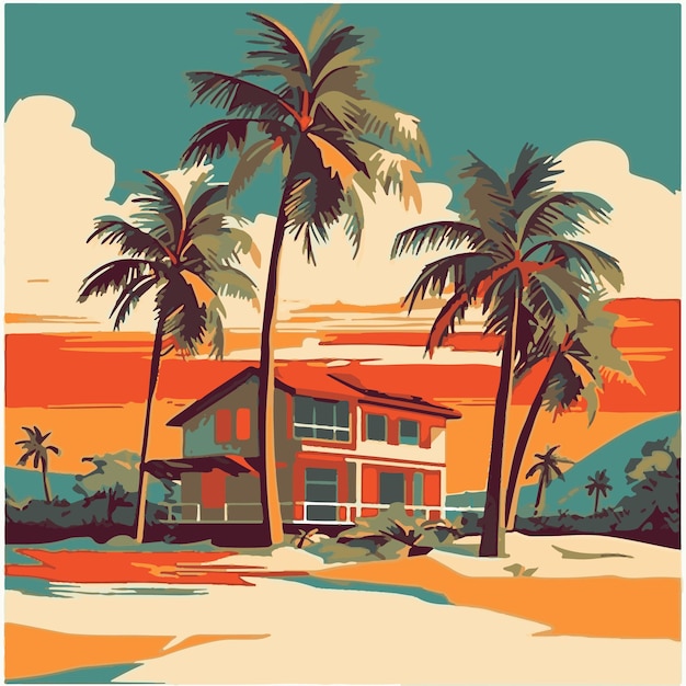 Premium Vector | A poster for a beach house called the beach.