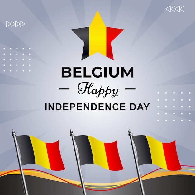 Un poster per la felice festa dell'indipendenza del belgio con le bandiere su di esso.