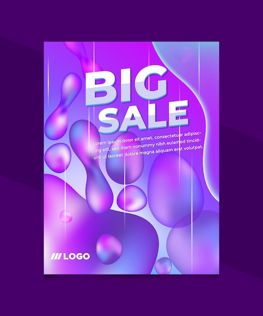 A poster for a big sale with drops on a purple background.