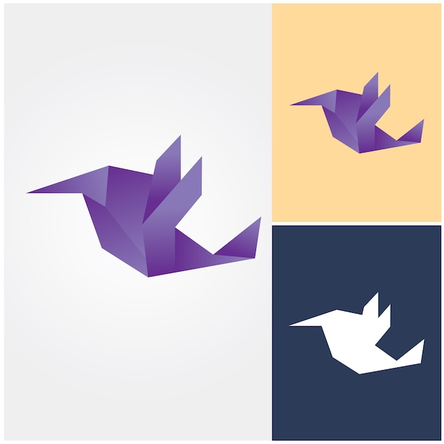 A poster for a bird with purple and blue colors.