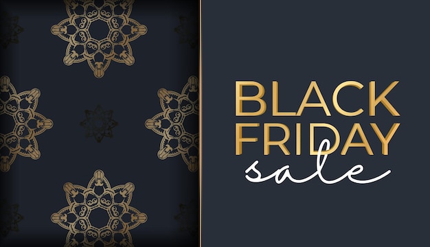 Poster per la vendita del black friday blu scuro con ornamenti astratti in oro