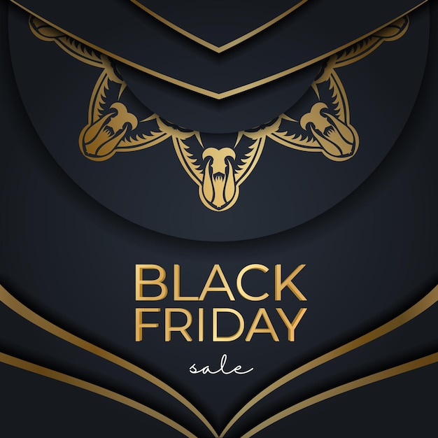 Poster per la vendita del black friday blu scuro con antico motivo dorato