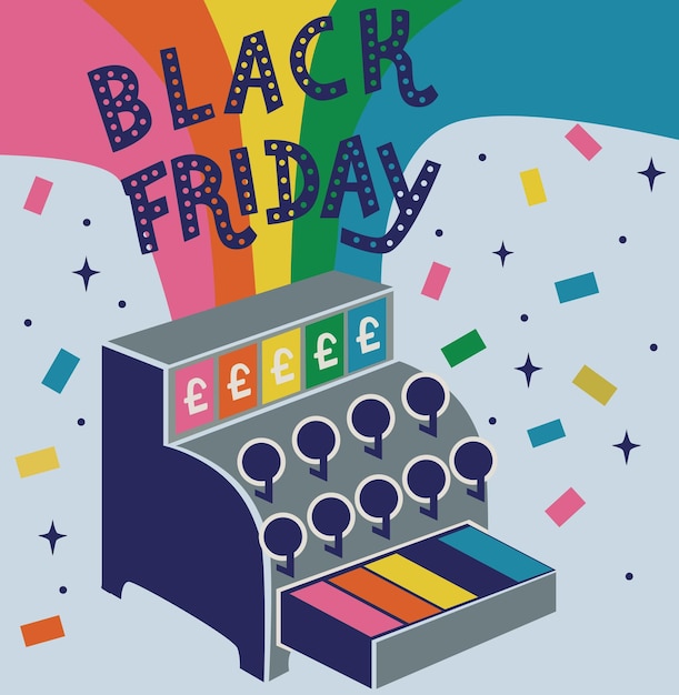 A poster for black friday shows a display of items