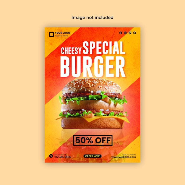 A poster for a burger that says cheesy burger.