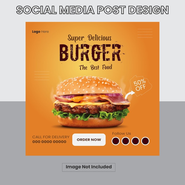 A poster for a burger that says super delicious burger the best food