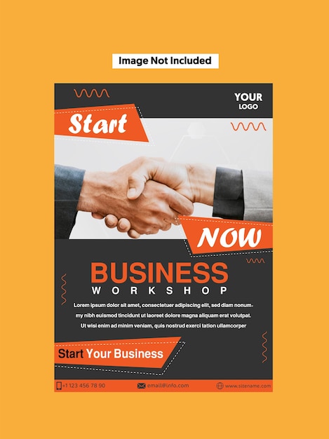 A poster for a business workshop with two men shaking hands.