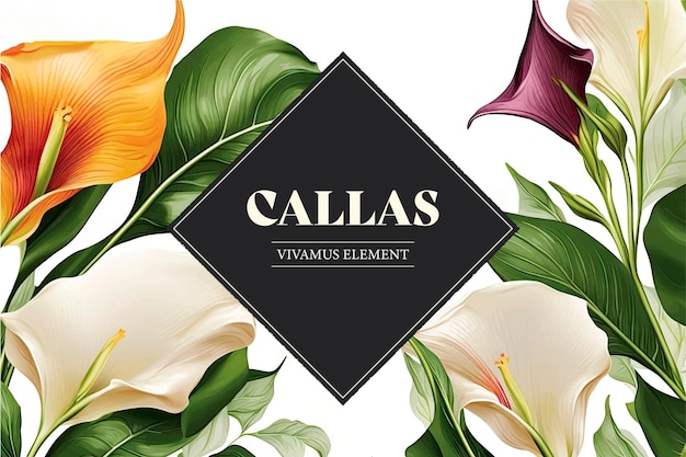 A poster for callas with a black square and a flower on the bottom