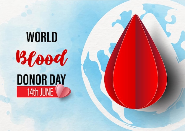 Poster campaign of World Blood Donor Day in paper cut and watercolor style and vector design