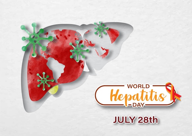 Poster campaign of World Hepatitis Day in watercolor and paper cut style with vector design