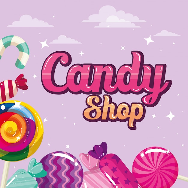 Vector poster of candy shop with frame caramels