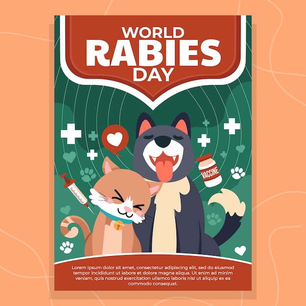 Плакат уход за домашним животным с вакцинами во всемирный день борьбы с бешенством
