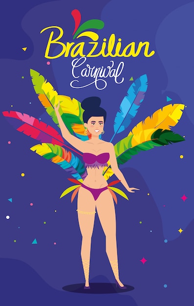 Poster di carnevale brasiliano con donna esotica ballerina