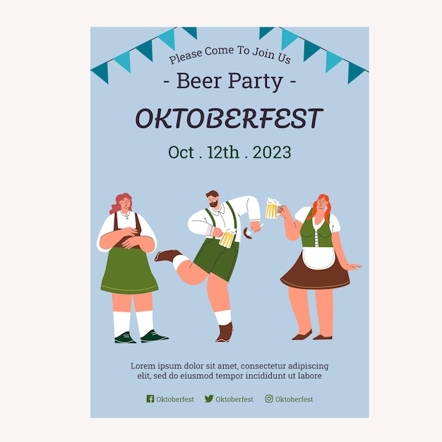 Vettore poster per celebrare il festival della birra oktoberfest con un gruppo di giovani in tedesco tradizionale