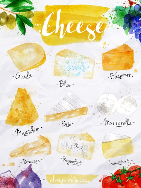 Vettore acquerello di formaggio poster