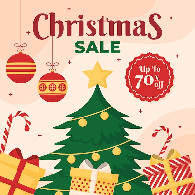 a poster for christmas sale with a christmas tree and a sign that says christmas sale