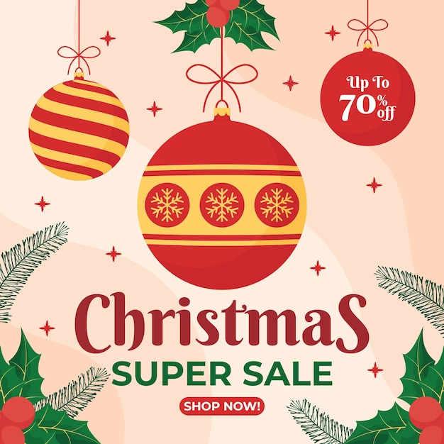 a poster for christmas sale with a red ball in the middle