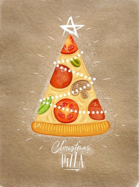 Vettore poster albero di natale pizza artigianale