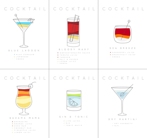 Vector poster cocktails blue lagoon