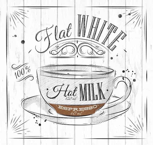 Vector poster coffee flat white in vintage style