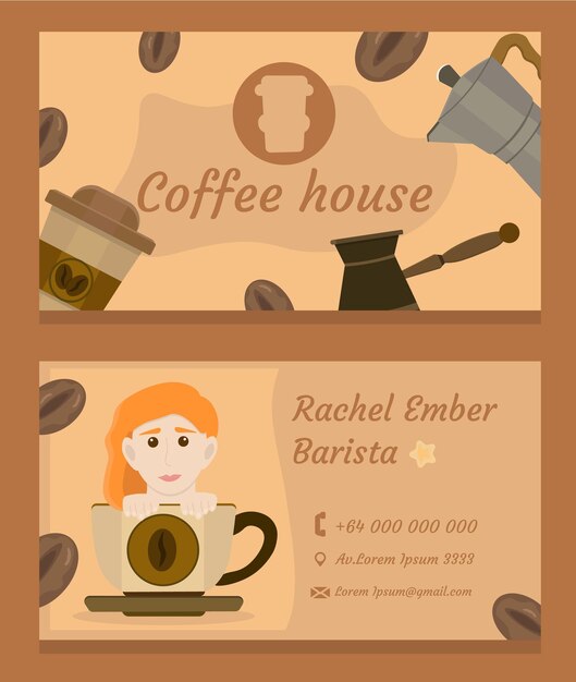 Un poster per una caffetteria con una donna con un cappello arancione.