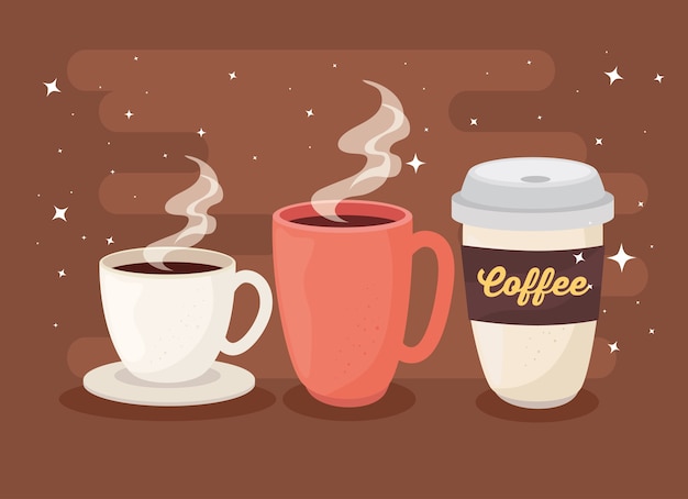 Poster di caffè con tazza, tazza e design illustrazione usa e getta