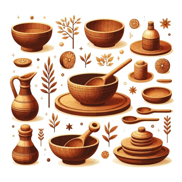 Vector a poster of a collection of bowls and bowls with a wooden spoon