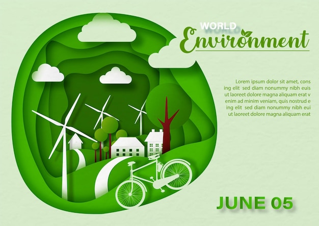 Poster concept of world environment day with slogan in paper cut style and vector design