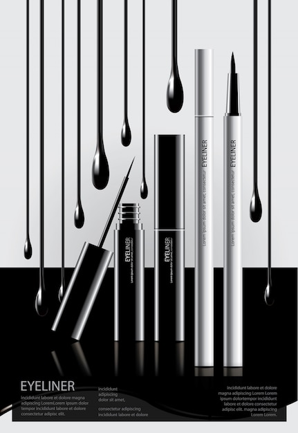 Poster cosmetic eyeliner with packaging