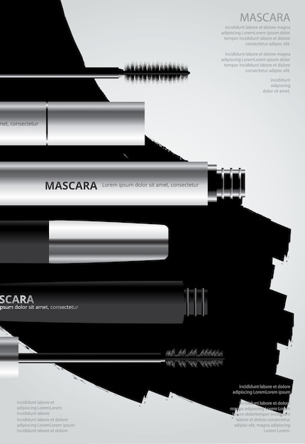 Poster cosmetic mascara with packaging illustration