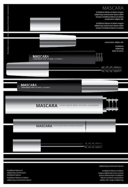 Poster cosmetische mascara met verpakking vectorillustratie