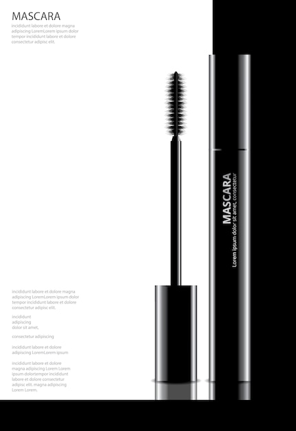 Poster cosmetische mascara met verpakking vectorillustratie