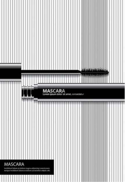 Poster cosmetische mascara met verpakking vectorillustratie