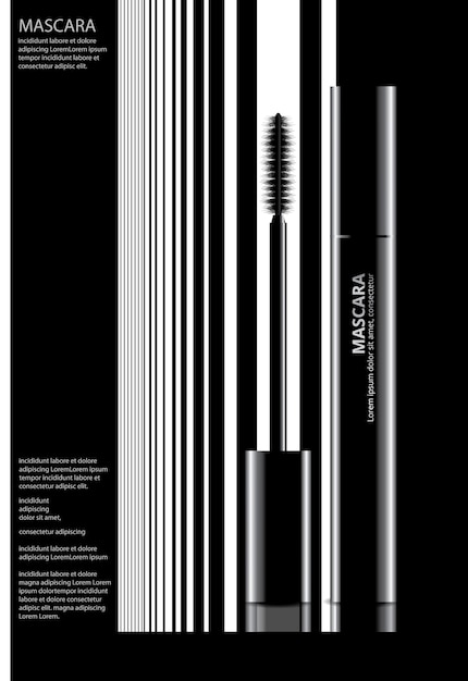 Poster cosmetische mascara met verpakking vectorillustratie